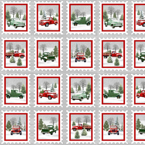 Henry Glass Fabrics - The Tradition Continues - Vintage Trucks in Boxes - Gray/Red