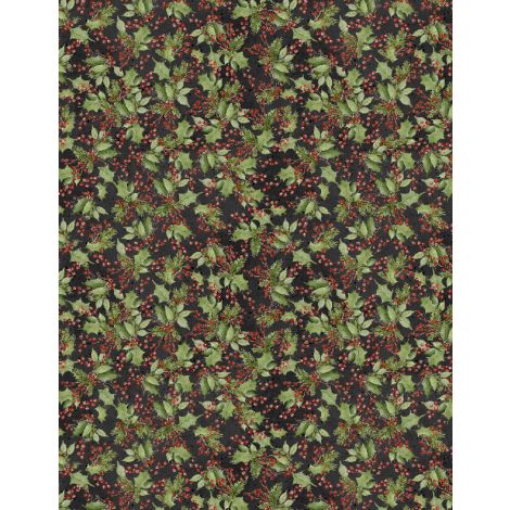 Wilmington Prints - Winter Forest - Holly & Berry Toss Black