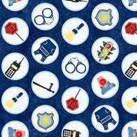 Blank Quilting - Everyday Heroes - Police Motifs in Circles Blue